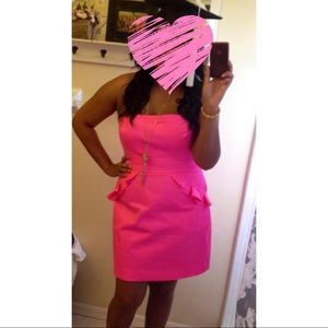 J. Crew Hot Pink Ruffle Pocket Strapless Dress